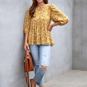 VICI Mustard Yellow floral top